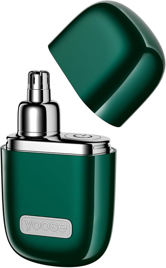 yoose Nose Hair Trimmer 2.0, Alloy Portable Painless Nose Hair Trimmer for Men Women, IPX7 Waterproof, Travel Size, USB-C Rechargeable Nose Trimmer with Dust Protection Cap, Dual Edge Blade, Green