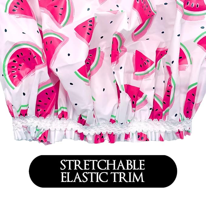 Reusable Vinyl Shower Cap & Bath Cap, Frosted PEVA Elastic Stretch Hem. Multi-Use Waterproof Stretchy Hair Cap for all Hair Lengths - One In A Melon Shower Cap for Women