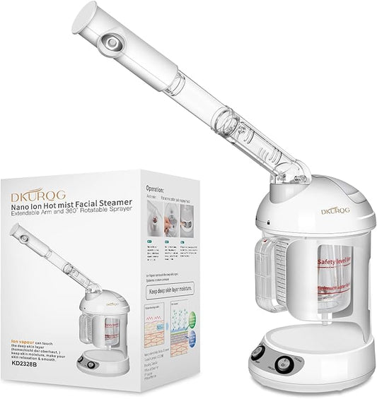 Nano Ionic Facial Steamer with Removable Water Cup, Face Steamer 360° Rotatable Sprayer Warm Mist Face Humidifier for Home and Beauty Salon, Facial Deep Cleaning (White)