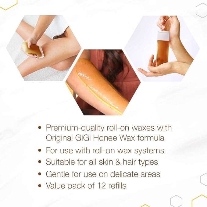 GiGi All Purpose Honee Roll-On Hair Removal Wax, Easy and Quick, Soft Wax Refill, 2.8 oz., Pack of 12