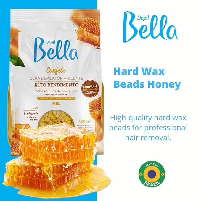 DEPIL BELLA Hard Wax Beads Honey 2.2 lbs for Hair Removal | Professional Hair Removal Wax Beads | All Skin and Hair Types | Natural Ingredients