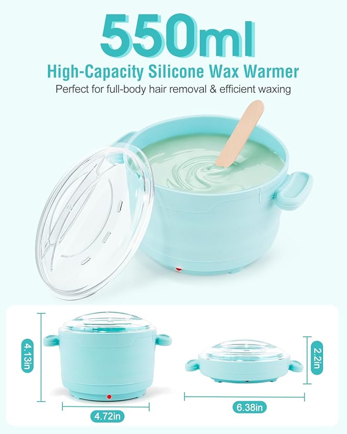 Waxing Kit, Foldable Wax Warmer with 4 Packs Hard Wax Beads, Silicone Wax Pot Machine for Full Body, Face, Eyebrows, Legs, Bikini, At Home Hair Removal Kit with 15 Accessories for Women Men, Green