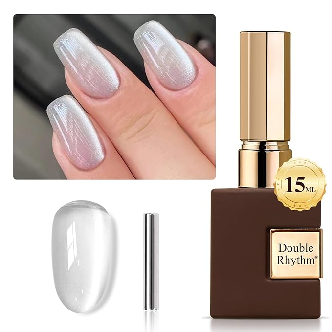 Double Rhythm 0.5 OZ Cat Eye Gel Polish with Magnet 15ML Holographic Glitter Shimmer Translucent Jelly Color Magnetic Nail Polish Salon DIY at Home (MC1031)