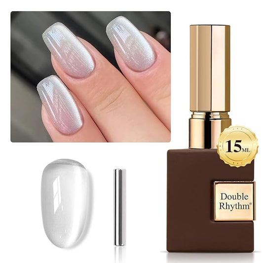 Double Rhythm 0.5 OZ Cat Eye Gel Polish with Magnet 15ML Holographic Glitter Shimmer Translucent Jelly Color Magnetic Nail Polish Salon DIY at Home (MC1031)