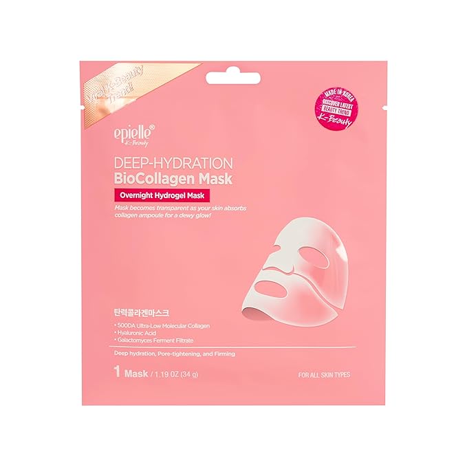 Epielle Deep Hydration BioCollagen Mask 3 Count, Overnight Hydrogel Facial Mask with 500DA Ultra-Low Molecular Collagen, Hyaluronic Acid & Galactomyces Ferment Filtrate, Korean Skin Care