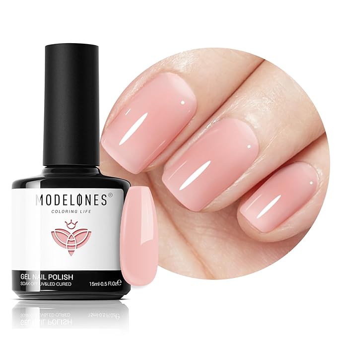 modelones Milky Pink Gel Nail Polish, 15 ML Nude Pink Tones Baby Pink Bubble Bath Nail Art Translucent Jelly Polish Design for Women Girl Nail Lovers Gift Salon DIY Summer Gel Manicure