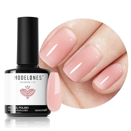 modelones Milky Pink Gel Nail Polish, 15 ML Nude Pink Tones Baby Pink Bubble Bath Nail Art Translucent Jelly Polish Design for Women Girl Nail Lovers Gift Salon DIY Summer Gel Manicure