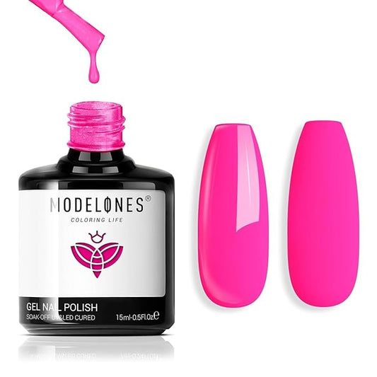 modelones Summer Vibrant Gel Nail Polish, 1Pcs 15 ML Hot Pink Neon Gel Nail Polish Fluorescent Polish Soak Off LED Nail Art DIY Salon Gift for Nail Manicure