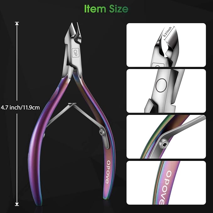 Cuticle Trimmer Cuticle Nippers Clippers Stainless Steel Hangnail Remover Extremely Sharp Cutter Pedicure Manicure Tool, opove X7 Rainbow Gradient
