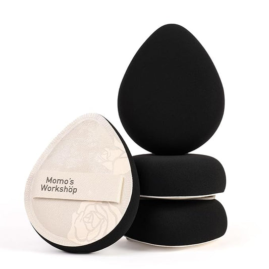 Satin White Egg Makeup Sponge,Firm Bounce Rubycell,Cushion Sponge with Wide PU Leather for Quick-Dry/Full Coverage Foundations,Cosmetic Puff,2pcs Beauty Puffs&Storage Case