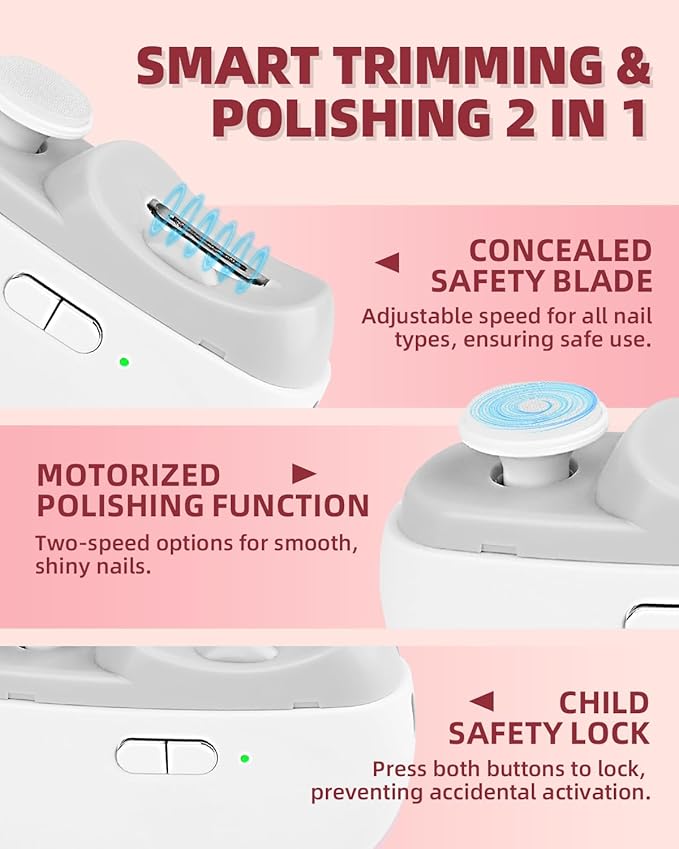 2025 Upgraded Electric Nail Clipper, 3 in 1 Automatic Nail Trimmer and Polisher with LED Light & Clip Storage,USB Rechargeable - 2 Speeds Electric Nail File for Baby, Adults, Seniors