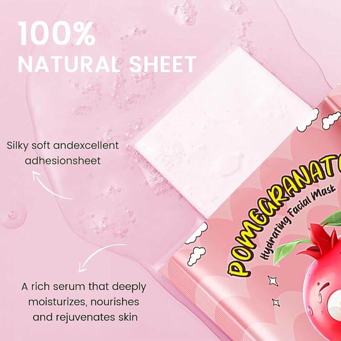 12 Pack Kids Face Masks for Kids Girls Spa, Girls Kids Facial Spa Day Slumber Sleepover Birthday Party Favors Supplies Kit for Girl, Kid Friendly Facial Face Masks Bulk Skincare for Kid, Pomegranate