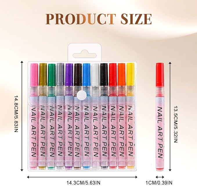 12 Colors Nail Art Pens Set, 2026 New Nail Art Markers Doodle Pen for Kids Adults, Nail Polish Pens Quick Dry Nail Art Tools for Polishing Dotting Painting Liner DIY (1Set)