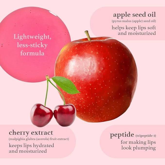 NOONI Korean Lip Oil Set - Appleberry & Applecherry | Long-Lasting, Moisturizing, Plumping, Revitalizing for Dry Lips, Waterproof, No Peel Off, Stocking Stuffers, lip plumper 0.12 FL Oz x 2ea