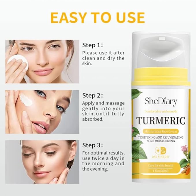 Turmeric Face Cream with Niacinamide Hyaluronic Acid Vitamin C and Jojoba Oil Brightening Moisturizing Anti Wrinkle Cream for Acne Spots Repair and Firm Skin (2)