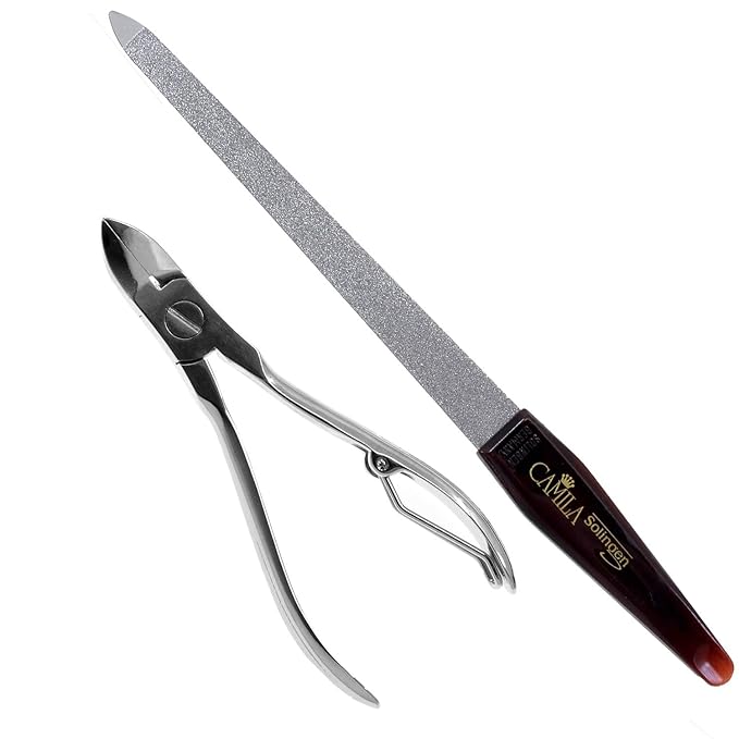 CS12-CS18 Professional 4" Fingernail Toenail Nipper/Clipper/Cutter Manicure and Pedicure Heavy Duty Super Sharp Curved Stainless Steel 15mm Blade Solingen Germany (Silver + Nail File)