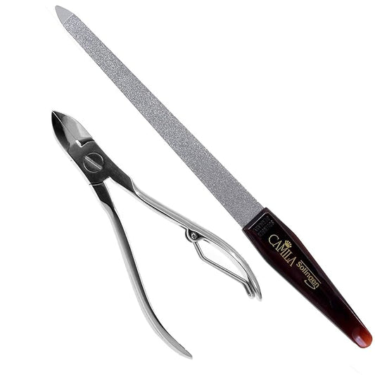 CS12-CS18 Professional 4" Fingernail Toenail Nipper/Clipper/Cutter Manicure and Pedicure Heavy Duty Super Sharp Curved Stainless Steel 15mm Blade Solingen Germany (Silver + Nail File)