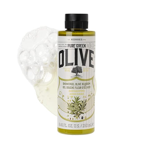 KORRES Shower Gel for Dry Skin, Moisturizing Body Wash Cleanser Made with Pure Greek Olive Oil, Hydrating and Nourishing Bath Soap for Smooth, Supple Skin, Olive Blossom Scented, 8.45 fl oz