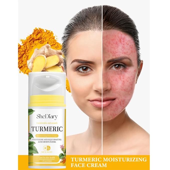 Turmeric Face Cream with Niacinamide Hyaluronic Acid Vitamin C and Jojoba Oil Brightening Moisturizing Anti Wrinkle Cream for Acne Spots Repair and Firm Skin (4)