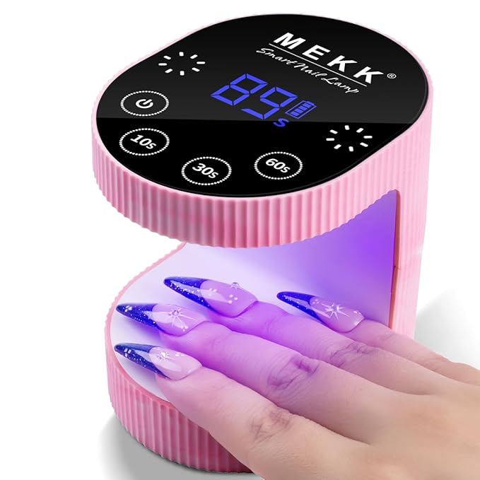 MEKK Cordless Mini UV Light for Gel Nails - 24W Rechargeable Mini UV LED Nail Lamp with Touch Control & Auto Sensor,Small Flash Cure Lamp,4 Timers,Portable Nail Light for Salon & Home-Glaze Pink