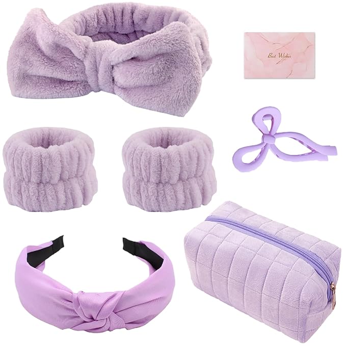 Skincare Face Wash Spa Headband and Wristband Set Top Knotted Headbands Big Hair Claw Clips Butterfly Hair Accessories Quilted Makeup Bag Blank Cards Gifts for Women and Teen Girl Gifts Trendy Stuff