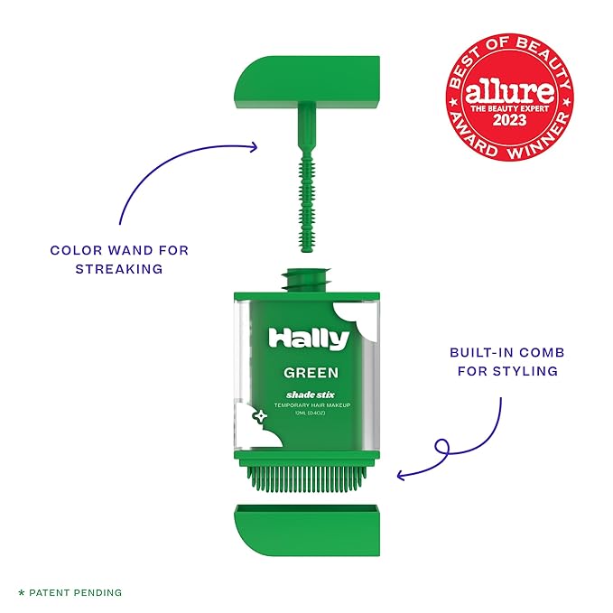 Hally Hair Temporary Hair Color, Shade Stix (Green) - Hair Makeup Accessories for Kids, Teens & Adults - 12 ml Washable Hair Chalk & Dye for Festivals, Sporting Events & Parties