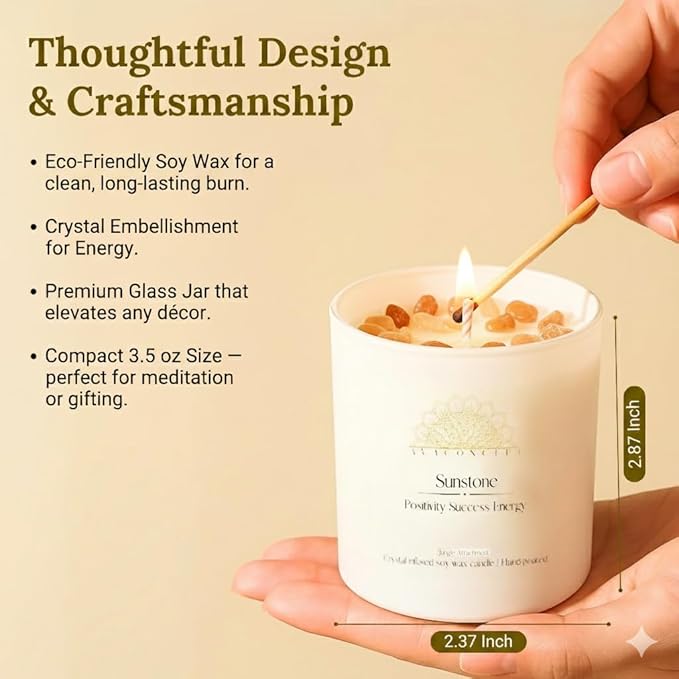 Healing Crystal Candles Gift Set for Women, 3 Pack Aromatherapy Soy Candles with Real Amethyst Amazonite Sunstone, Lavender Jasmine Coastal Breeze Scented Candles, Meditation Chakra Energy - 3.5oz