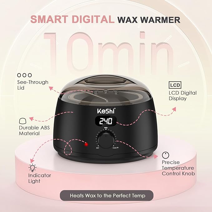 KeShi Waxing Kit for Women and Men, Digital Wax Warmer with 6 Bags Hard Wax Beads, at-Home Hair Removal Wax Kit for Full Body, Face, Eyebrow, Bikini, Legs, Brazilian & Sensitive Skin(Graphite)