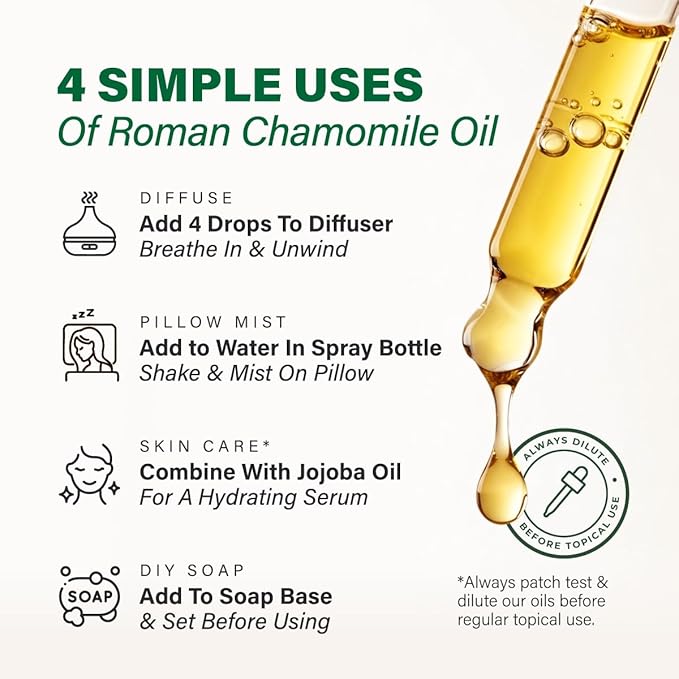 KUKKA Roman Chamomile Essential Oils - 4 Fl Oz - for Hair, Skin, Diffuser, Aromatherapy & DIY Soap Making Scent