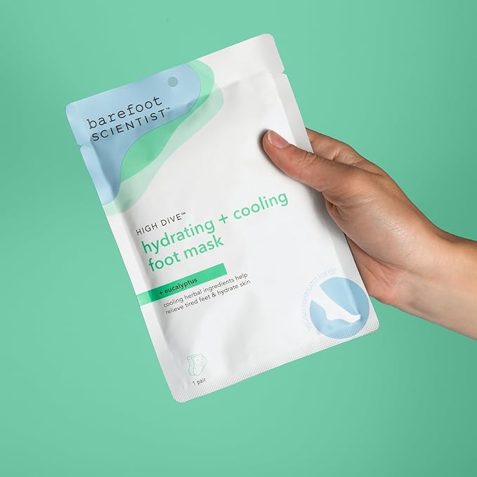 Barefoot Scientist High Dive Hydrating & Cooling Foot Mask, Moisturizing Cooling Mint Foot Mask for Dry, Achy, Tired Feet, Heel, Toes, Single Use Hydrating Sock Booties, 1 Pair