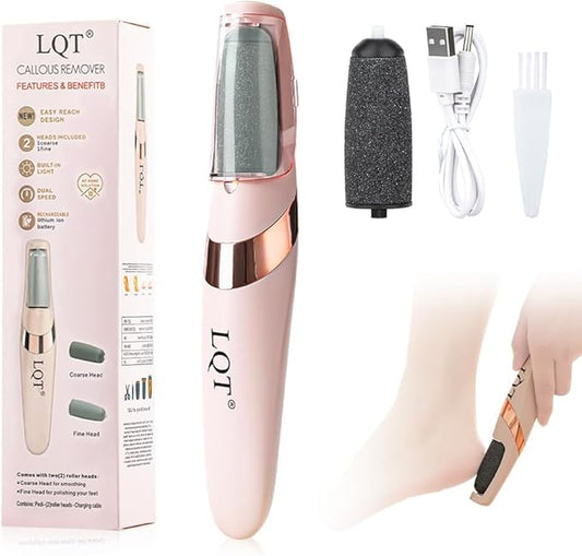 LQT® Electric Foot File – Rechargeable Callus Remover for Hard, Cracked Skin – at-Home Pedicure Kit for Smooth Feet (Men & Women) (Pink)
