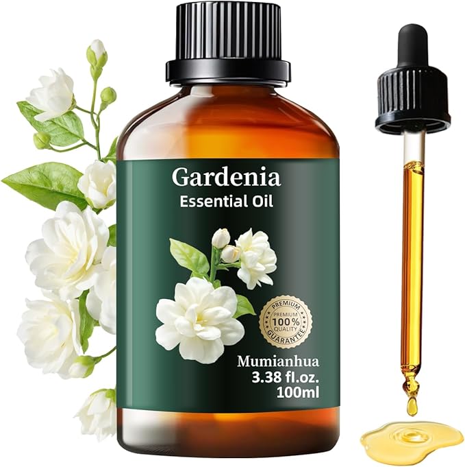 Gardenia Essential Oil Pure, Mumianhua Natural Gardenia Oil for Reed Diffuser, Air Freshener, Skin, Hair, Laundry & Women's Perfume, Candles Making 3.38 Fl Oz