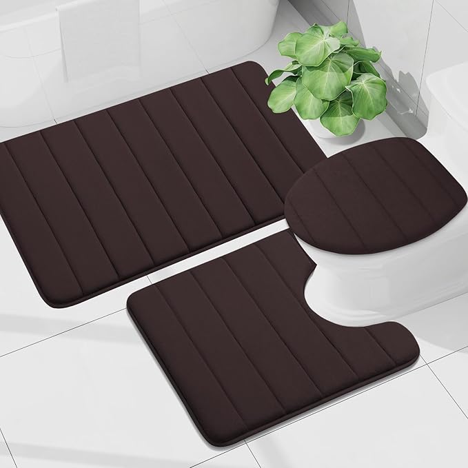 Buganda Memory Foam U-Shaped Contour Toilet Rugs, Non Slip Absorbent, Thick Soft Washable Bathroom Mat, Floor Carpet Bath Rugs Mat for Toilet Base (20" x 20", Brown)