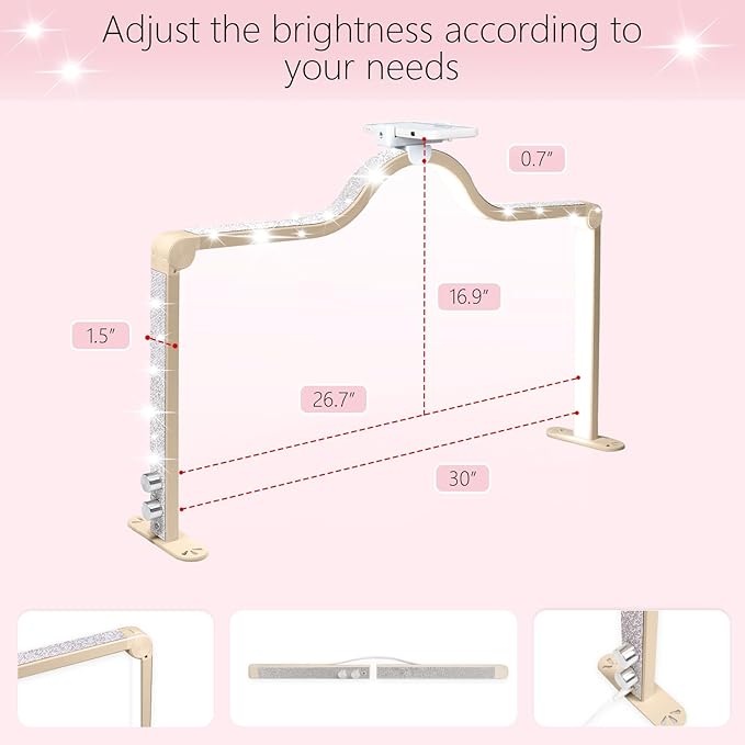 34-Inch Nail Light for Desk, 3-Level Dimming Half Moon Light, 3360LM Lamp, Adjustable with Phone Holder, Eye Protection – Ideal for Nail Techs - Golden