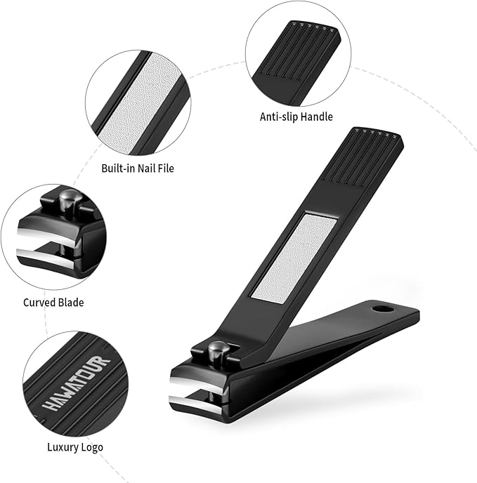 HAWATOUR Manicure Set Pedicure Kit, Heavy Duty Zinc Alloy Stainless Steel Fingernail Clippers Toenail Clippers Nail File with Tin Case, Premium Manicure Tools for Nail Care, Black