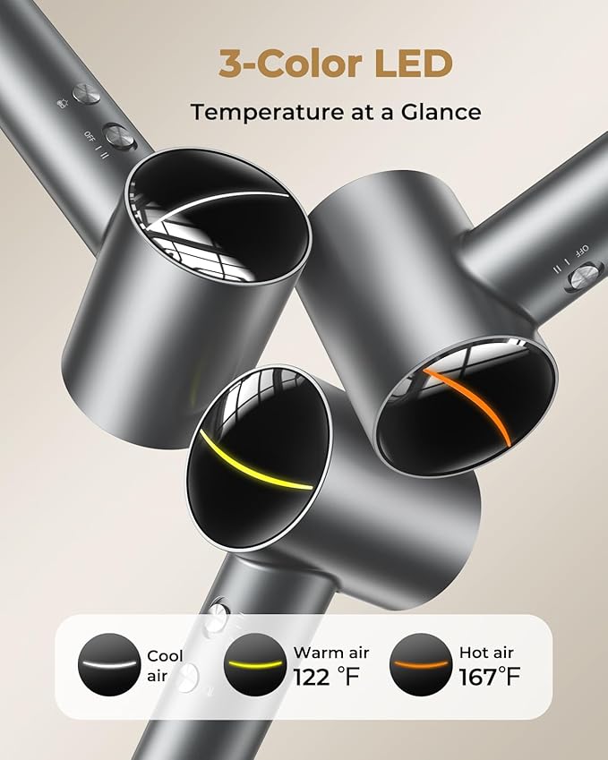 Hair Dryer, High-Speed Ionic Quiet Blow Dryer with 160,000 RPM Brushless Motor for Fast Drying, Low Noise Thermo-Control Compact Professional Dryers with Magnetic Diffuser & Nozzle for All Hair Types