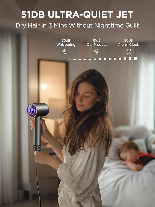 PLAVOGUE Dual Voltage Travel Hair Dryer with Diffuser, High-Speed Ionic Blow Dryer for Women, Fast Drying, Low Noise, Lightweight, No Heat Damage, European Travel 110V-120V/220V-240V (Grey)