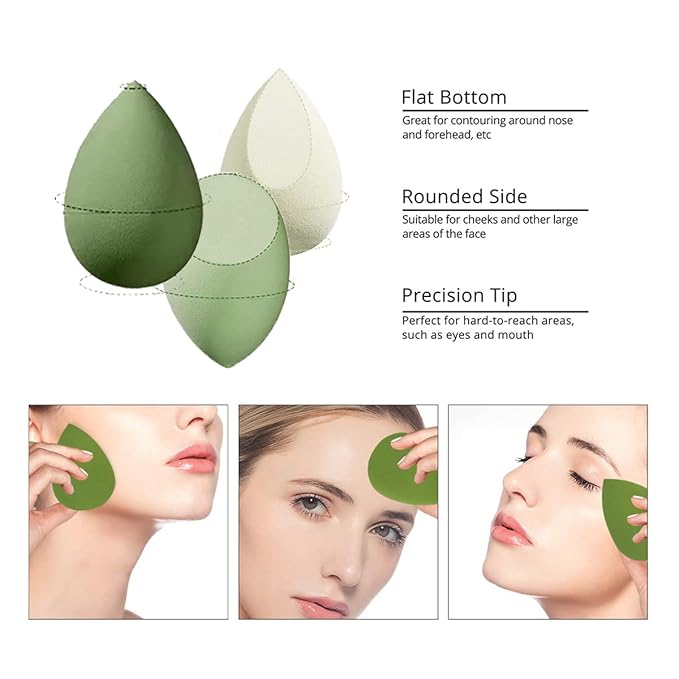 Makeup Sponges Set - Beauty sponges Blending Blenders with 1 Holder and Egg Case, Flawless for Cream, Powder and Liquid (Green, 4Pcs+1Holder+ case)