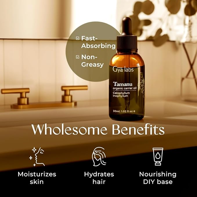 Gya Labs Tamanu Carrier Oil - 1 Fl Oz - for Hair, Skin, Face, Scalp & Body Massage