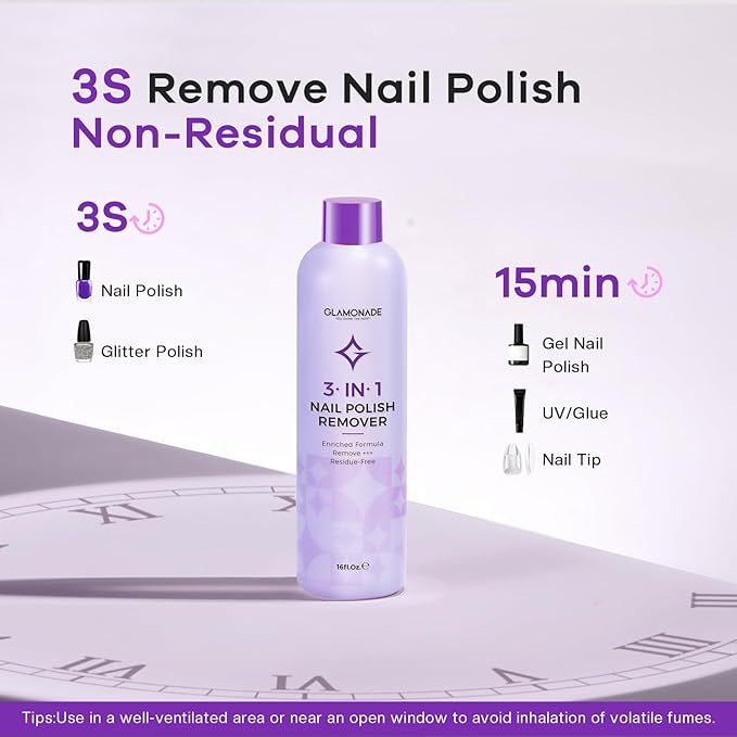 Acetone Nail Polish Remover: Professional Soak off Gel Nail Polish Remover Enriched with Natural Grape Seed Oil 16 Fl Oz for Gel Acrylic Nail Glue Dip Powder for Home Salon