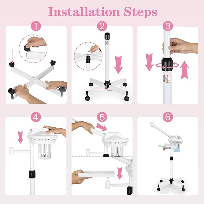 Facial Steamer Professional, Facial Steamer on Wheels with Storage Platform, Face Steamer with More Steam for Deep Cleansing and Hydration, Estheticians Steamer for Beauty, Spa and Home Use（White）