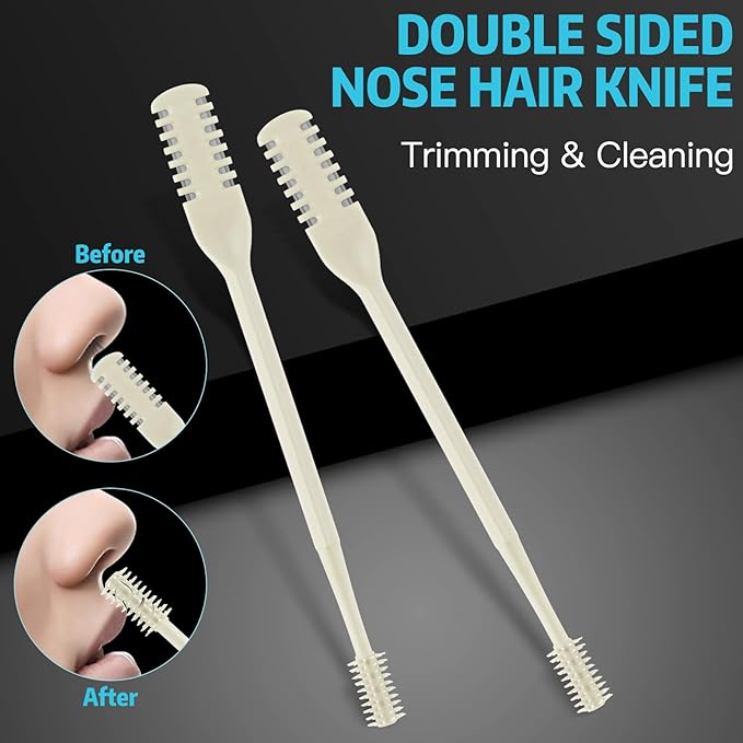 4Pcs 2-in-1 Nasal Hair Cutter, Double Sided Nose Hair Trimmer, 360° Nostril Hair Remover Tool, Manual Nose Knife with Soft Cleaning Brush for Men Women(Beige)