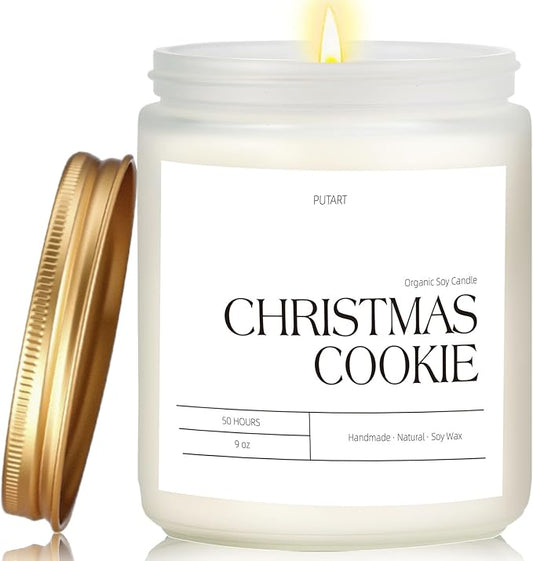 Christmas Cookie Highly Scented Candle for Home, 9oz Natural Soy Aromatherapy Non Toxic Candles with Essential Oil, Home Fragrance Stress Relief & Meditation Xmas Candles Gifts for Women & Men