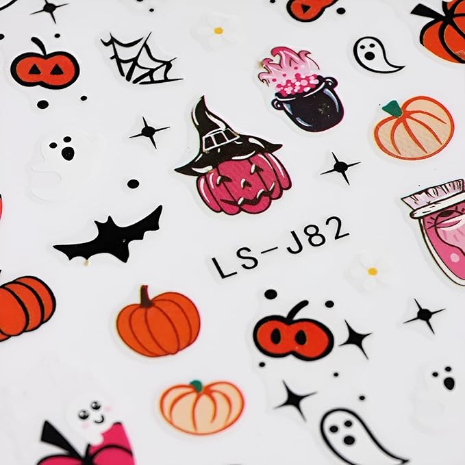 12 Sheets Halloween Nail Stickers for Nail Art 3D Self Adhesive Halloween Nail Decals Cute Ghost Nail Art Stickers Pumpkin Nail Design DIY Manicure Cat Bat Nails Supplies for Women Girls