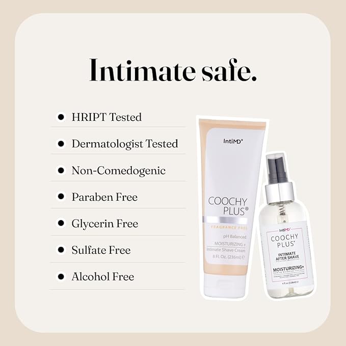 IntiMD Coochy Plus Intimate Shaving Complete Kit - Antioxidant Formula Prevents Razor Burns, Itchiness & Ingrown Hairs - Fragrance Free Shave Cream+After Shave Mist