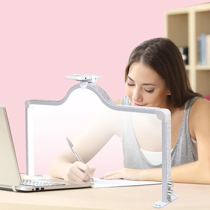 34-Inch Nail Light for Desk, 3-Level Dimming Half Moon Light, 3360LM Lamp, Adjustable with Phone Holder, Eye Protection – Ideal for Nail Techs - White