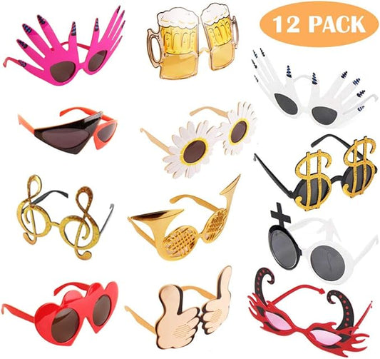 Funny Glasses Party Costume Masks, 12 Pack Cool Shaped Photo Booth Props Sunglasses
