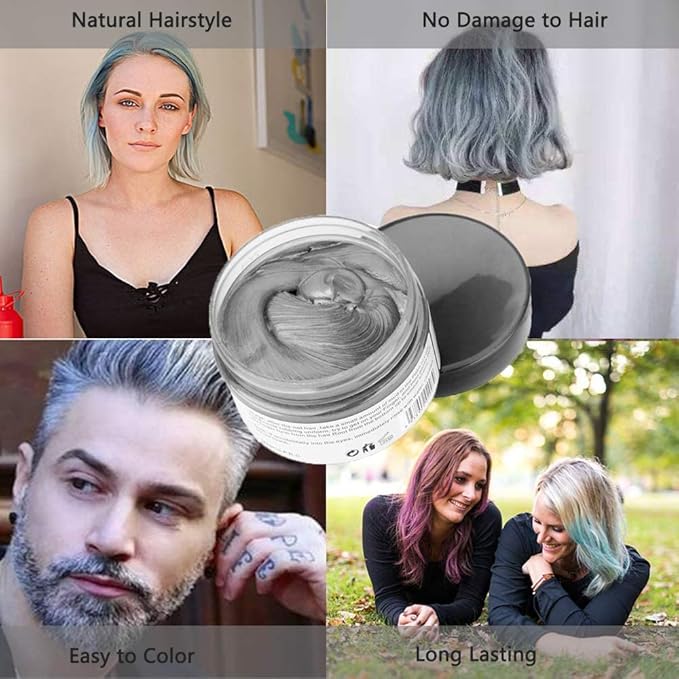 Temporary Silver Gray Hair Spray Color Wax, 4.23 Ounces Washable Hair Wax Color, Natural Disposable Grey Hair Color Wax Dye Pomades for Women Men,Christmas Parties,Role Playing,Cosplay,Halloween(Gray)