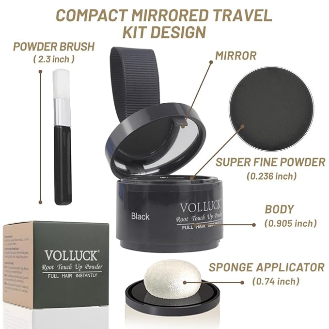 VOLLUCK Root Touch up Powder, Instant Hairline Powder for Thinning Areas and Gray Hair Coverage, Natural and Non-greasy Root Cover up for Women and Men (Black, 0.14 Ounce)