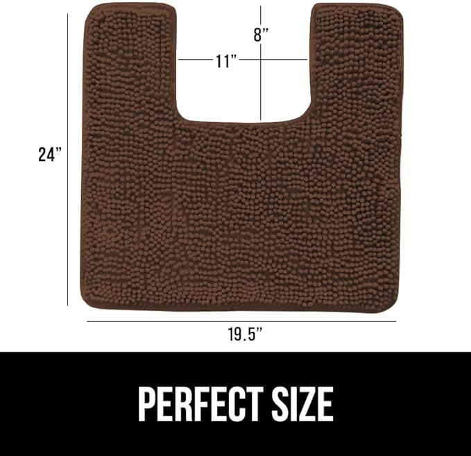 GORILLA GRIP Plush Absorbent Shaggy Chenille Bath Rug Mat for Square Toilet Base with Rubber Backing, Machine Washable Rugs, Soft Microfiber Contour Mats for Toilets, Bathroom Decor, Brown